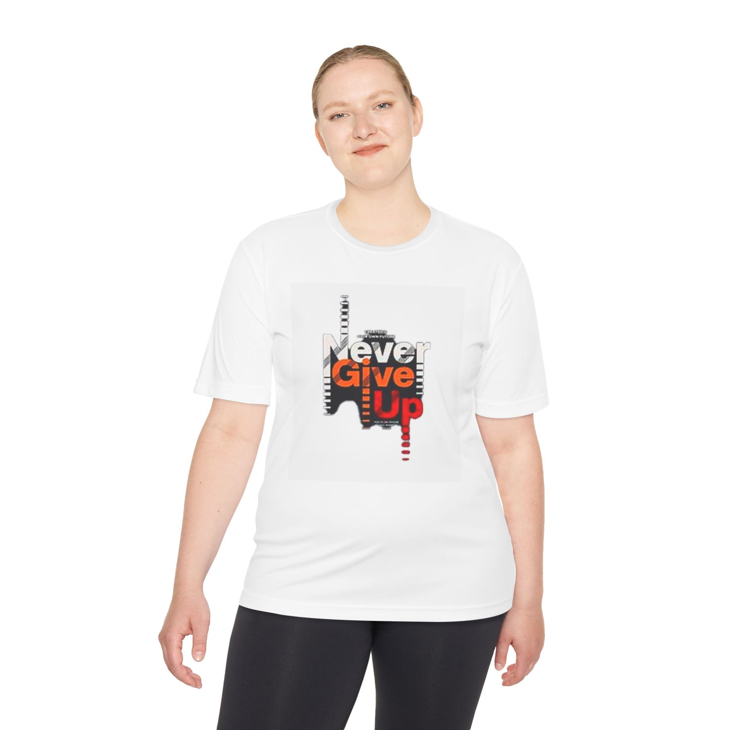 Unisex Moisture Wicking Tee - "Never Give Up" Athletic Shirt, Motivational Workout Top, Fitness Gift, Running Apparel, Gym Wear